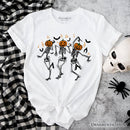 Dancing Skeletons with Pumpkin Head T-Shirt, Dry Bones Come Alive Halloween Fun Tee