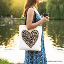 Leopard Heart Valentine Canvas Tote Bag, Love Design Shopper