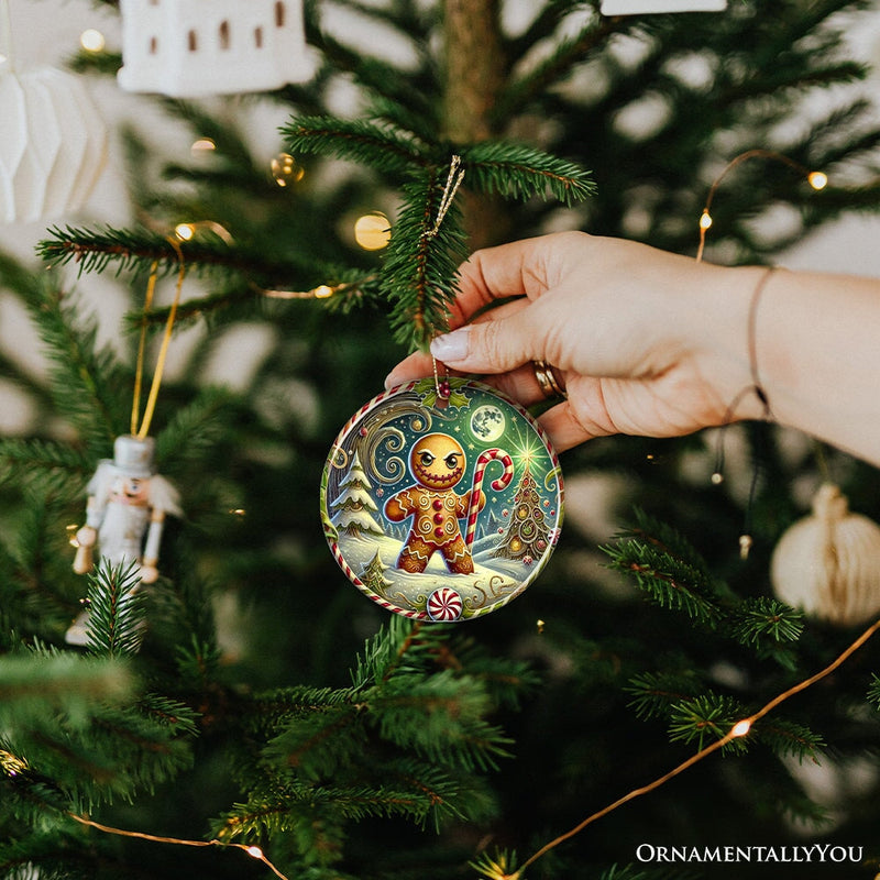Menacing Gingerbread Man Ornament, Eerie Winter Enforcer for Christmas Decor
