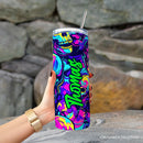 Neon Skull Chaos 20oz Personalized Tumbler With Lid and Stainless Steel Straw, Psychedelic Horror Halloween Gift Cup