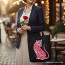 Pink Leopard Valentine Canvas Tote Bag, Cute Hearts Reusable Urban Bag