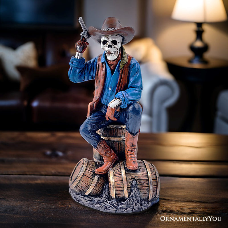 Western Skeleton Gunslinger Statue Figurine, 10" Gothic Cowboy Wild West Home Decor