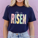 He Is Risen Printed Faux Embroidered Christian T-Shirt, Cute Religious Flowers Tee