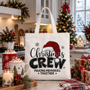 Christmas Crew Tote Bag, Glitter Santa Hat Gift Shopper for Making Memories