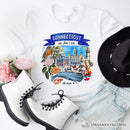 Artistic Connecticut State Themes and Landmarks T-Shirt, Tee for History and Travel Lovers