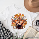 Fall Highland Cow T-Shirt, Messy Bun Howdy Tee with Autumn Vibes