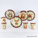 Festive Country Plaid Set of 4 Ceramic Mugs with Real Gold Trim, Christmas Kitchen Coffee Cup Gift with Santa, Cardinal, Deer, and Snowman