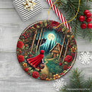 Folksy Sly Wolf and Red Riding Hood Ornament, Mystic Woodland Fantasy Holiday Decoration
