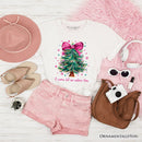 Glitter Christmas Tree Coquette Bow T‑Shirt, O Come Let Us Adore Him Holiday Tee
