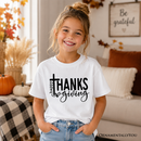 Kids Happy Thanksgiving Minimalist T-Shirt, Christian Religious Fall Tee for Youth