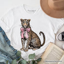 Leopard With Coquette Bow T-Shirt, Animal Trendy Preppy Tee
