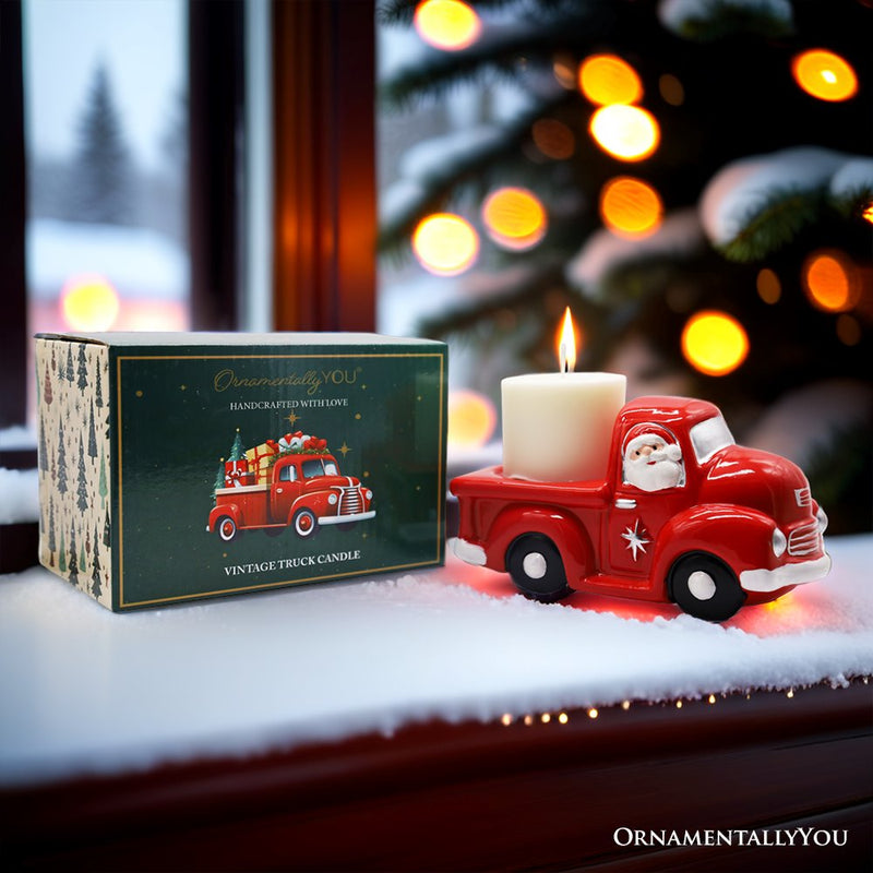 (Pre-Order) Lovely Ceramic Red Truck Candle Christmas and Santa Theme, Candleholder Home Decor