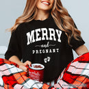 Merry and Pregnant T‑Shirt, Baby Announcement Christmas Tee for New Mom