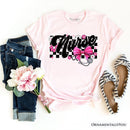 Nurse Floral Coquette Pink Bow T-Shirt, Retro Stethoscope Checkered Tee