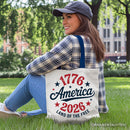 Patriotic America 1776-2026 Land of the Free Canvas Tote Bag, 250 Year Independence Day Celebration Gift