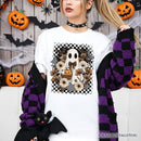 Retro Ghost Floral Halloween T-Shirt, Spooky Vintage Checkered Tee
