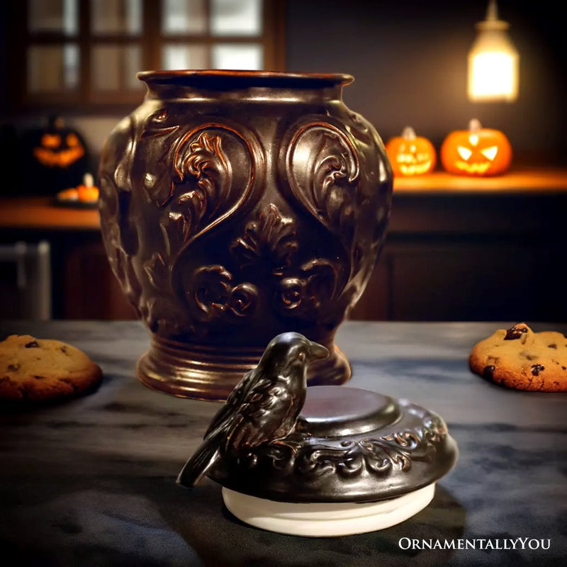 Spooky Urn 8" Cookie Jar, Ceramic Gothic Halloween Kitchen Decoration