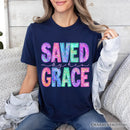 Saved By His Grace Printed Faux Sequin Christian T-Shirt, Religious Love Tee