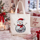 Disco Snowman Christmas Tote Bag, Retro Holiday Gift Shopper for Dancers