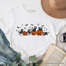 Skeleton Cats and Pumpkins T-Shirt, Spooky Halloween Black Cat Tee