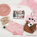 Coquette Pink Christmas T‑Shirt, It's The Most Wonderful Time Of The Year Vintage Tree, Reindeer, Santa and Snowman Tee
