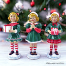 Elegant Victorian Christmas Girl Set of Three Figurines, 6" Holiday Home Decor