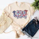 Floral USA Patriotic T-Shirt, 4th of July White, Natural and Black Tee for Stylish Women