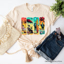 Frankenstein's Beach Vacation T-Shirt, Retro Neon Surf Style Tee for Horror Fans with Summer Vibes