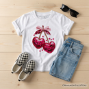 Kids Sequin Pink Cherry Heart Valentine T-Shirt, Mood for Love Coquette Tee for Youth Girls