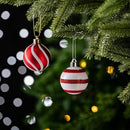 Polka Dot and Candycane Color Style Ornament Ball Bundle, Set of 24 Red and White Patterned Christmas Baubles