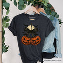 Pumpkin Cherries Coquette Bow T-Shirt, Retro Halloween Fall Season Tee for Sweet Autumn Girls