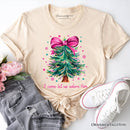 Glitter Christmas Tree Coquette Bow T‑Shirt, O Come Let Us Adore Him Holiday Tee