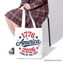 Patriotic America 1776-2026 Land of the Free Canvas Tote Bag, 250 Year Independence Day Celebration Gift