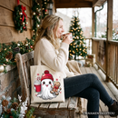 Cute Ghost Christmas Tote Bag, Adorable Gingerbread and Cocoa Holiday Gift Shopper