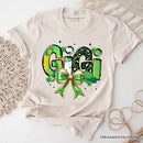 Coquette Gigi Bow St Patrick’s Day T-Shirt, Green Lucky Shamrock Clover Tee