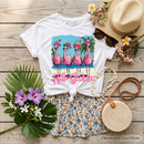 Kids Flamingo Hello Summer T-Shirt, Tropical Beach Vacation Youth Tee