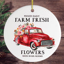 Artistic Red Truck and Farm Flowers Christmas Ornament