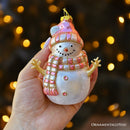 Pink Snowman Glass Ornament, Eclectic Christmas Tree Decor