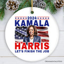 Kamala Harris 2024 Let's Finish the Job Ornament, Election Support Christmas Gift