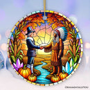 Pilgrim and Native American Chief Harmonious Unity Ornament, Vibrant Harvest Celebration Keepsake