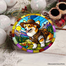 Corgi Adventurer Stained Glass Style Ceramic Ornament, Adorable Christmas Gift and Decor