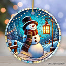 Serene Lantern Light Snowman with Top Hat Ornament, Gift for Joyful Winter Tranquility Decor