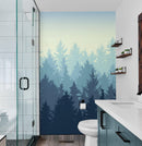 Misty Forest Wallpaper. Blue Pastel Color Mural