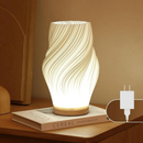 French Cream 3D Desk Lamp | White Vase & Wood Base Table Lamp