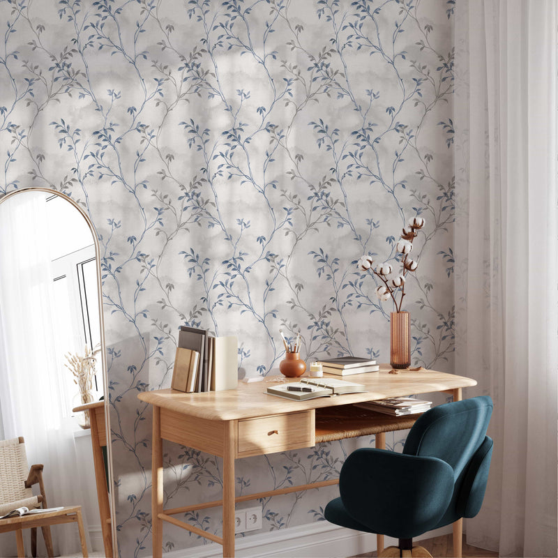 Elegant Light Blue Floral Wallpaper