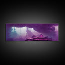 Panoramic Fantasy Underwater City, Purple Art, Extra Large Wall Art, Framed Panoramic Canvas Print, Framed Wall Decor