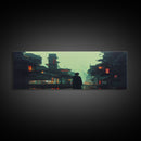 80s style Cyberpunk Japanese City, Retro Punk Tokyo, Framed Canvas Print, Framed Wall Art, Large Panoramic Wall Decor