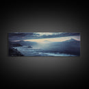 Storm Torrent Over A Steel Grey Sea, Gloomy Wall Art, Framed Ready To Hang Canvas Print