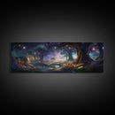 Spiritual Fantasy Forest Wall Art Print, Lanterns and Glowing Trees and Rivers, Fantasy Painting, Living Room Wall Art