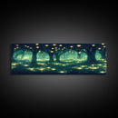 Fantasy Forest At Night With Fireflies, Extra Large Wall Art, Framed Panoramic Canvas Print, Framed Wall Art